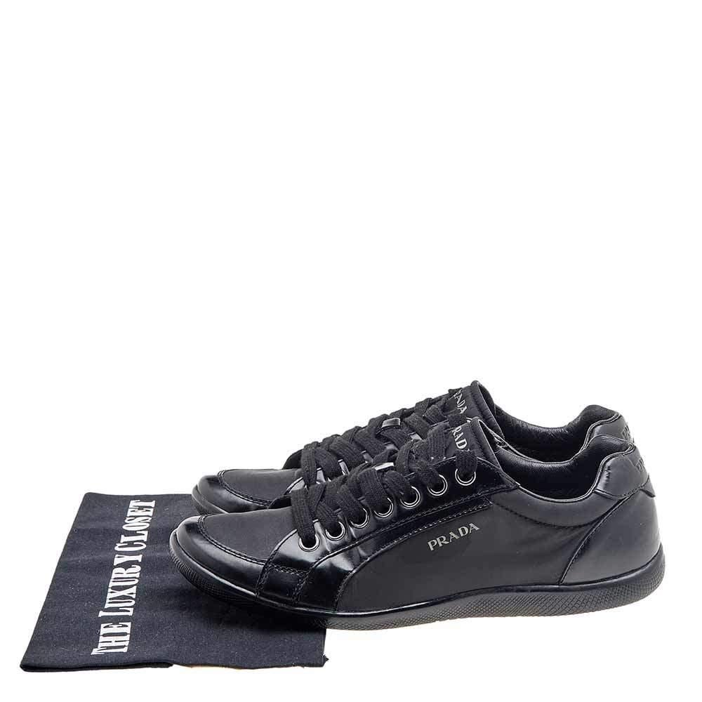 Prada Sport Black Leather And Nylon Low Top Sneakers Size 39.5 For Sale 5