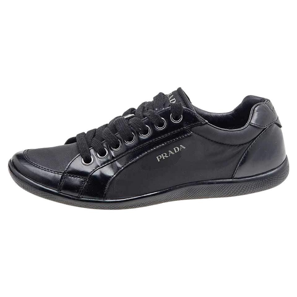 Prada Sport Black Leather And Nylon Low Top Sneakers Size 39.5 For Sale