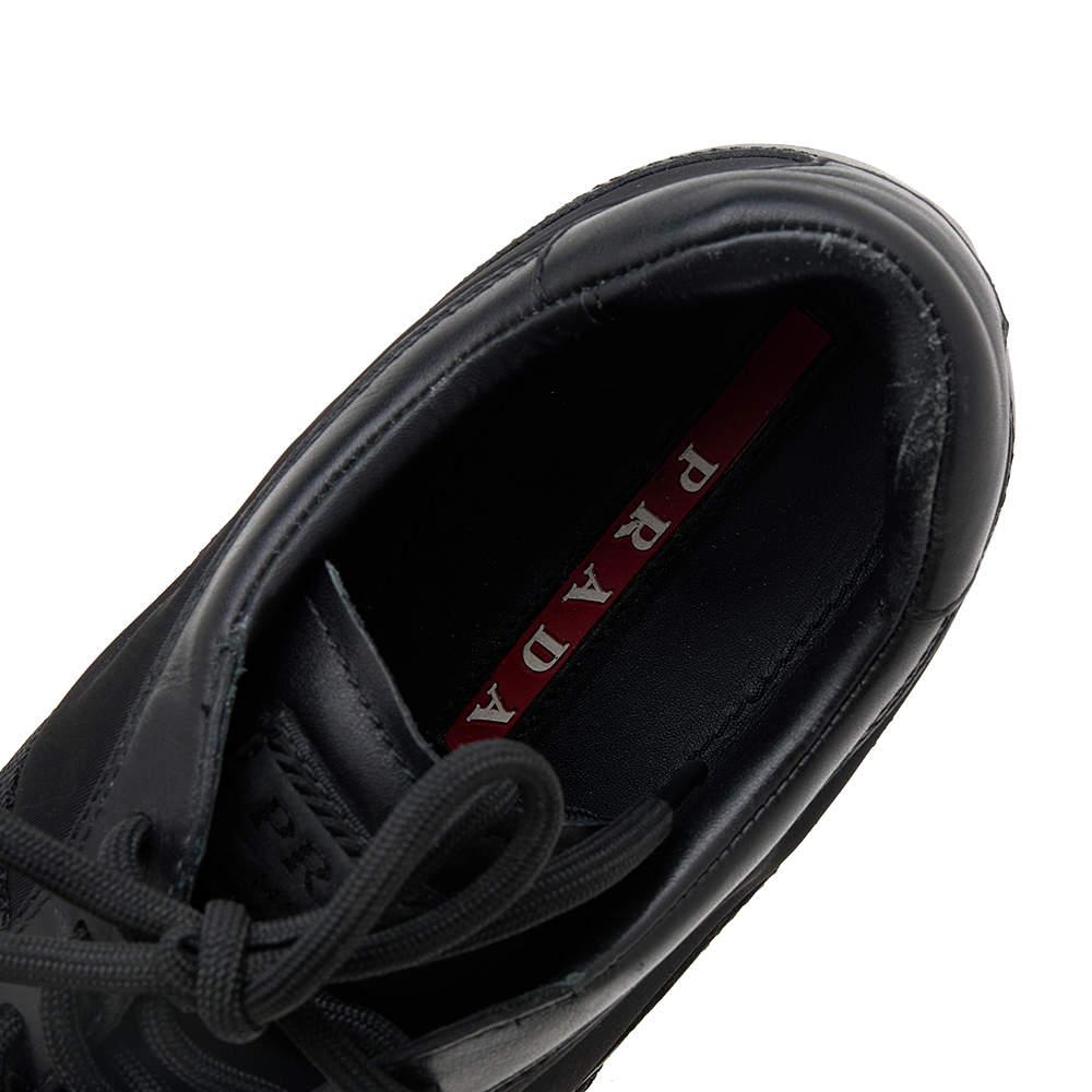 Men's Prada Sport Black Leather And Nylon Low Top Sneakers Size 41.5 For Sale