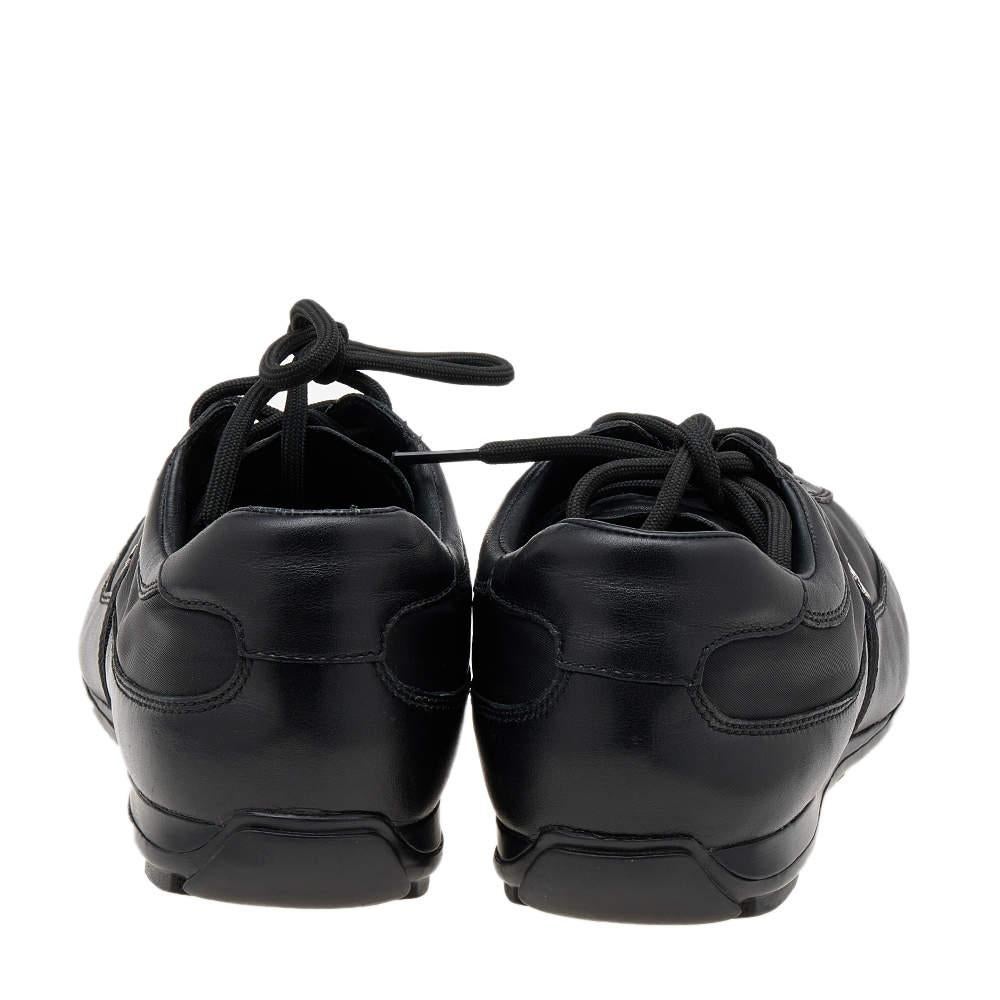 Prada Sport Black Leather And Nylon Low Top Sneakers Size 41.5 For Sale 3