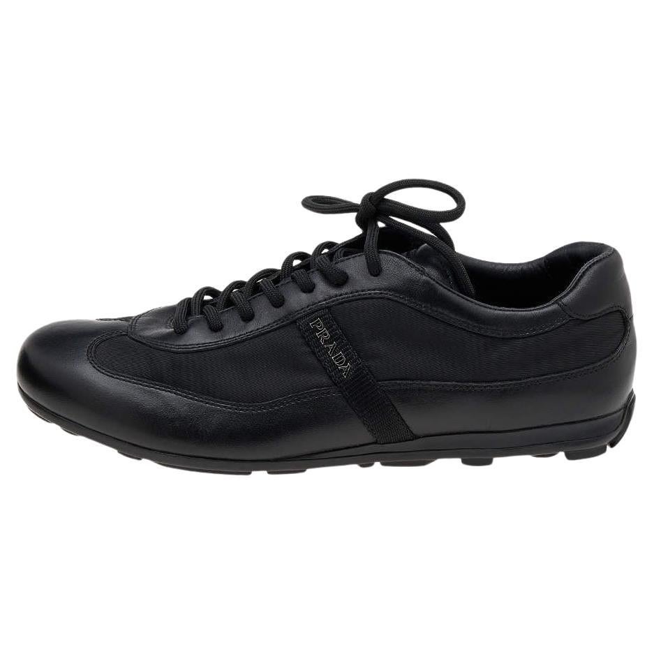 Prada Sport Black Leather And Nylon Low Top Sneakers Size 41.5 For Sale