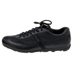 Prada Sport Schwarze Low Top-Turnschuhe aus Leder und Nylon Größe 41,5