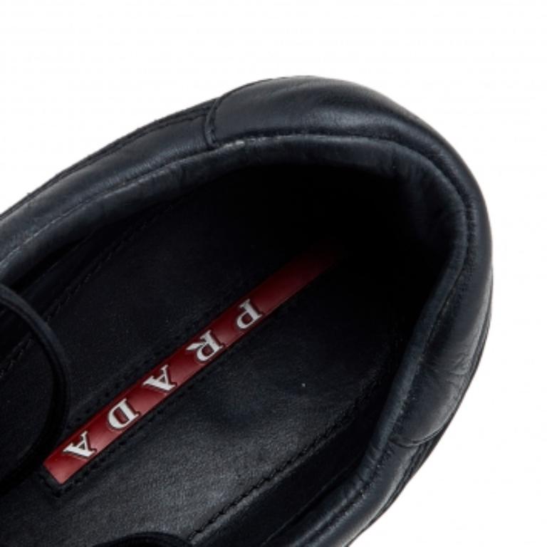 Prada Sport Black Leather And Nylon Low Top Sneakers Size 44 For Sale 1