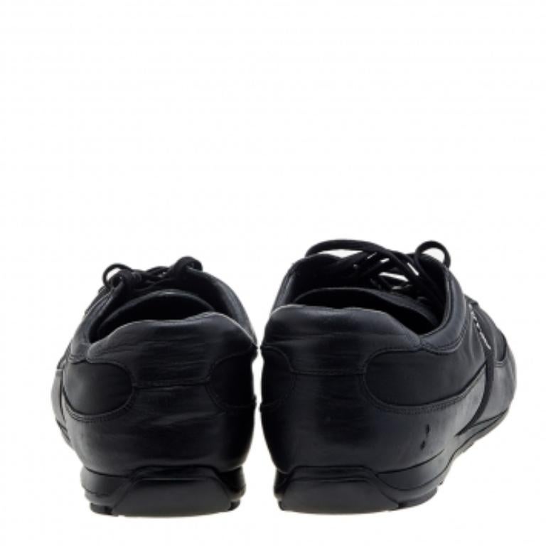 Prada Sport Black Leather And Nylon Low Top Sneakers Size 44 For Sale 4