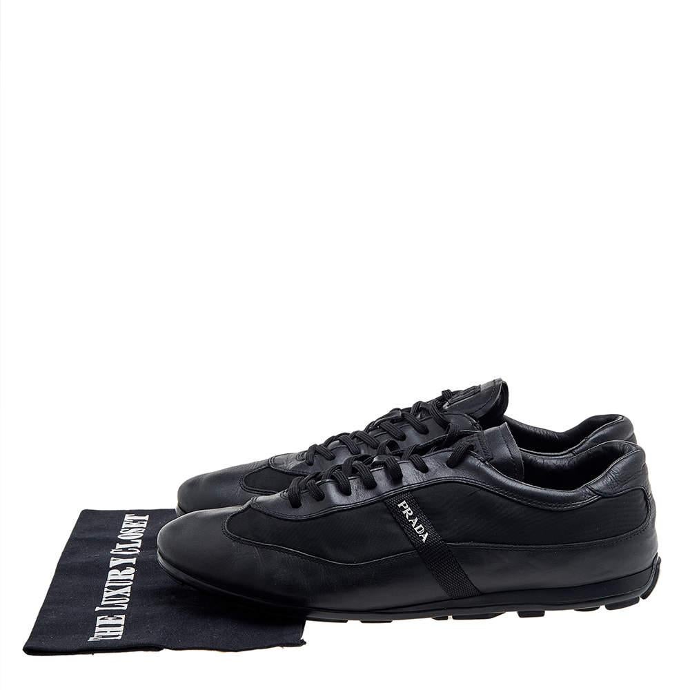 Prada Sport Black Leather And Nylon Low Top Sneakers Size 44 For Sale 5