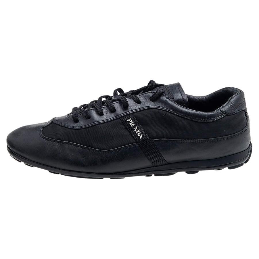 Prada Sport Black Leather And Nylon Low Top Sneakers Size 44 For Sale