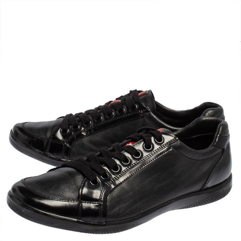 Prada Sport Black Leather And Patent Lace Up Sneakers Size 41 For Sale at  1stDibs