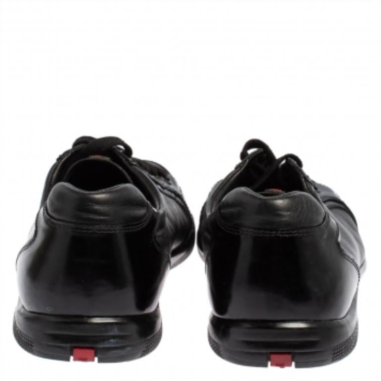 Prada Sport Black Leather And Patent Lace Up Sneakers Size 41 For Sale 1