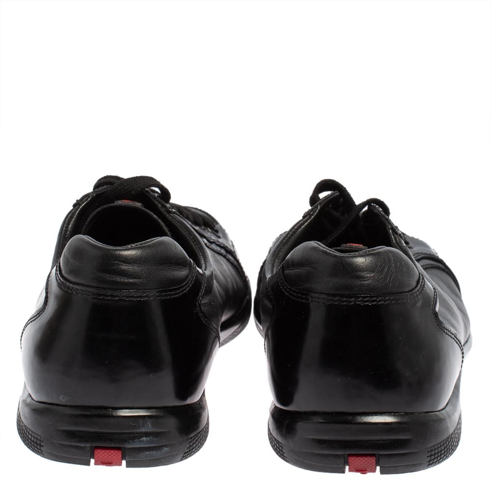 Prada Sport Black Leather And Patent Lace Up Sneakers Size 41 In Good Condition For Sale In Dubai, Al Qouz 2