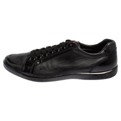 Used Prada Sport Black Leather And Patent Lace Up Sneakers Size 41
