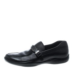 Prada Sport Black Leather Buckle Detail Loafers Size 43