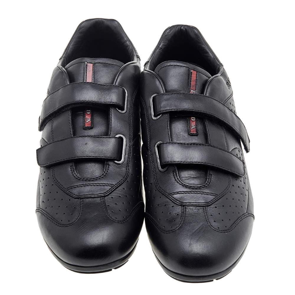Prada Sport Black Leather Double Velcro Strap Slip On Sneakers Size 46 1