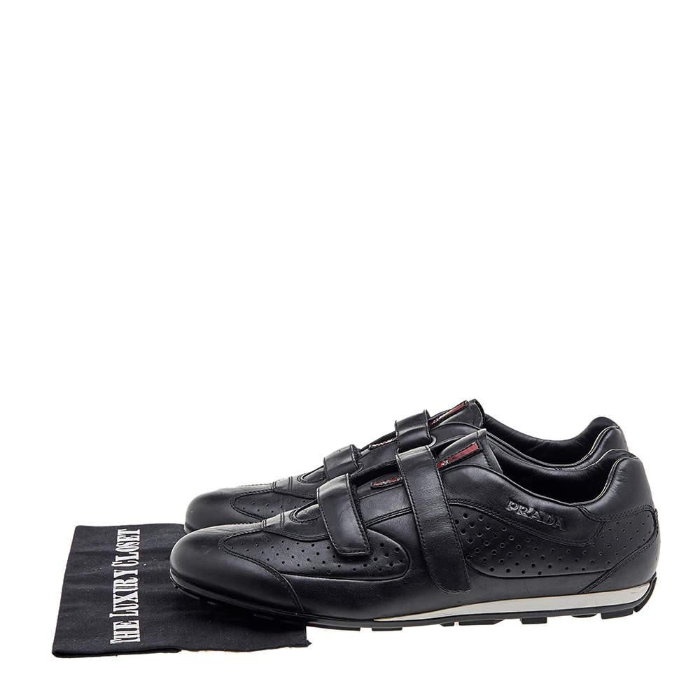 Prada Sport Black Leather Double Velcro Strap Slip On Sneakers Size 46 5