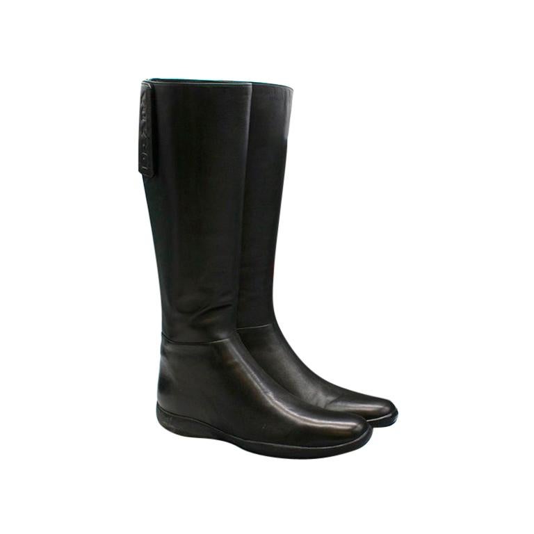 Prada Sport Black Leather Flat Knee Boots 39
