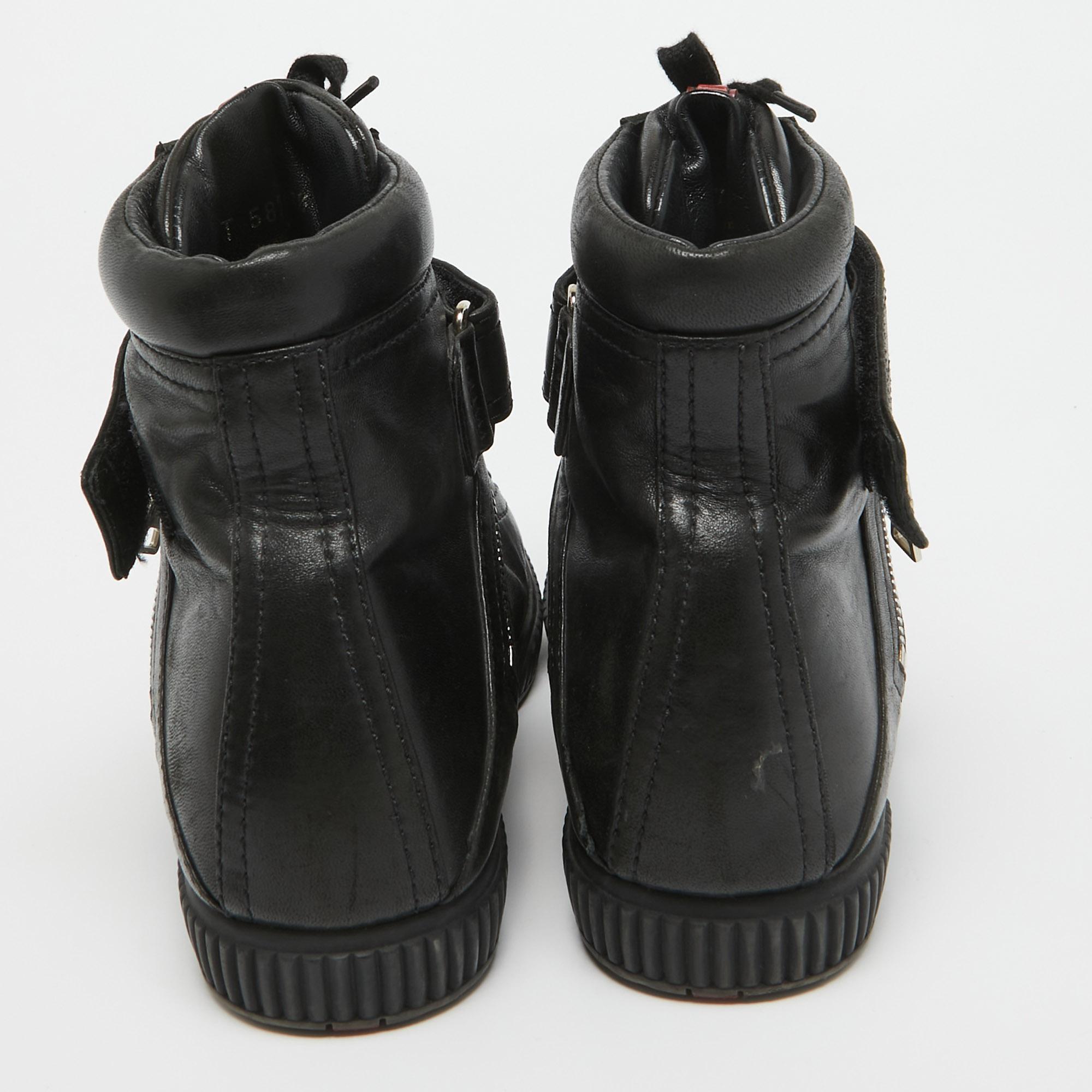 Prada Sport Black Leather High Top Sneakers Size 36.5 1