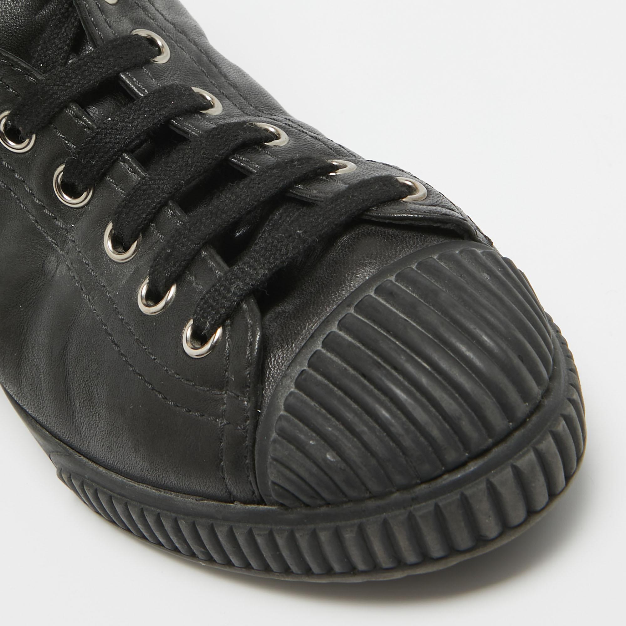 Prada Sport Black Leather High Top Sneakers Size 36.5 3