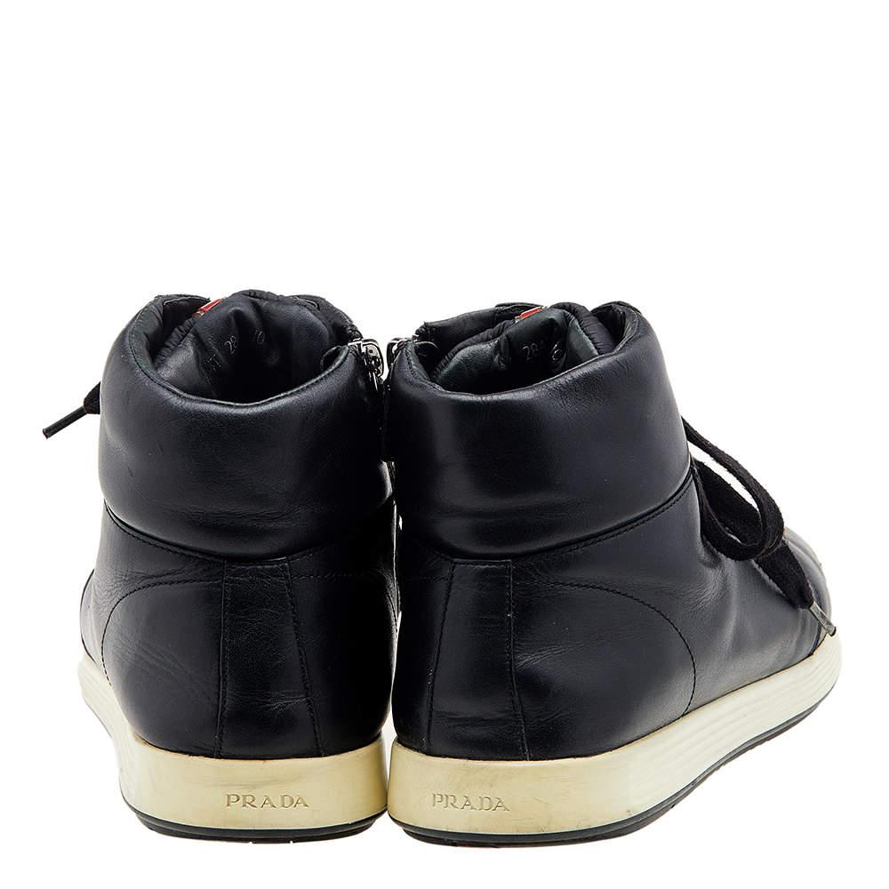 Prada Sport Black Leather High Top Sneakers Size 44 For Sale 1