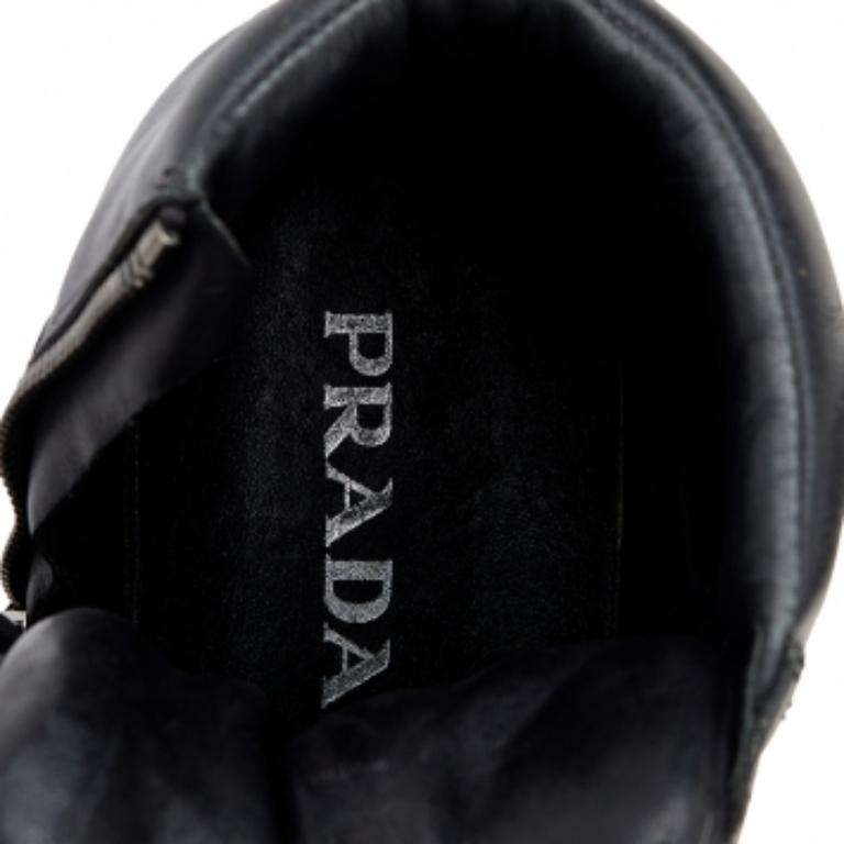 Prada Sport Black Leather High Top Sneakers Size 44 For Sale 3