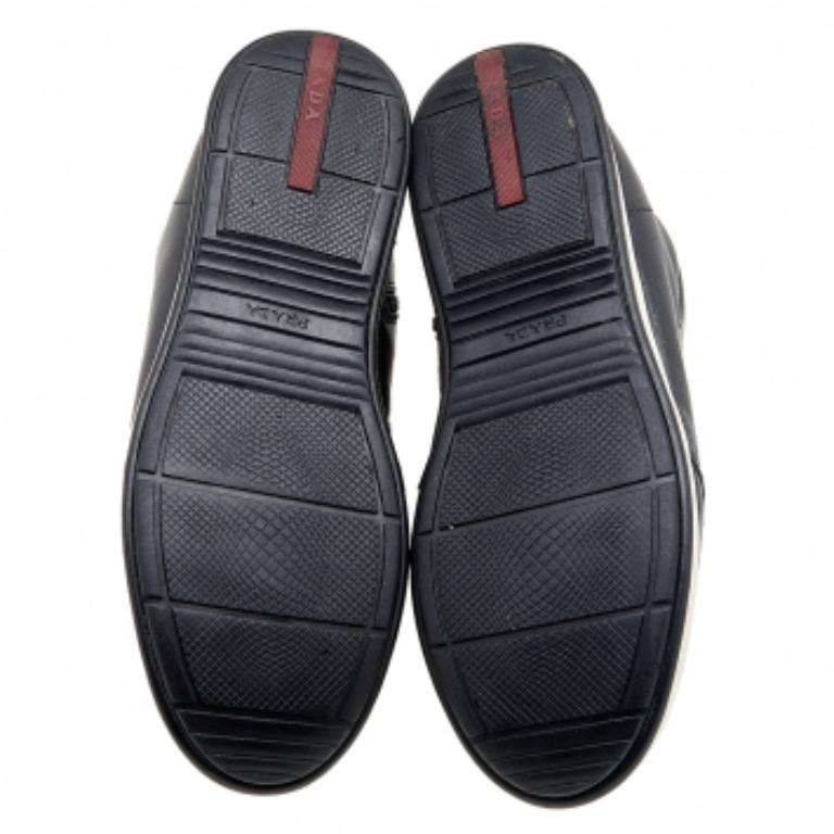 Prada Sport Black Leather High Top Sneakers Size 44 For Sale 4