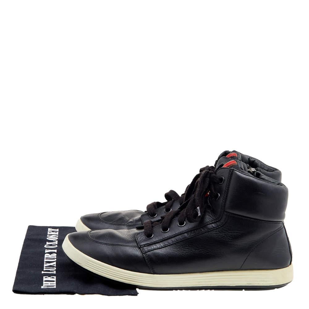 Prada Sport Black Leather High Top Sneakers Size 44 For Sale 5