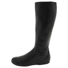 Prada Sport Black Leather Knee Length Boots Size 38