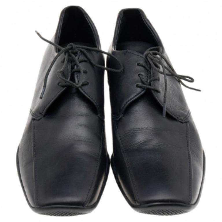Men's Prada Sport Black Leather Lace Up Derby Size 43.5 For Sale