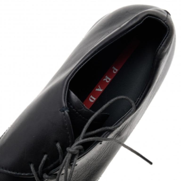 Prada Sport Black Leather Lace Up Derby Size 43.5 For Sale 1