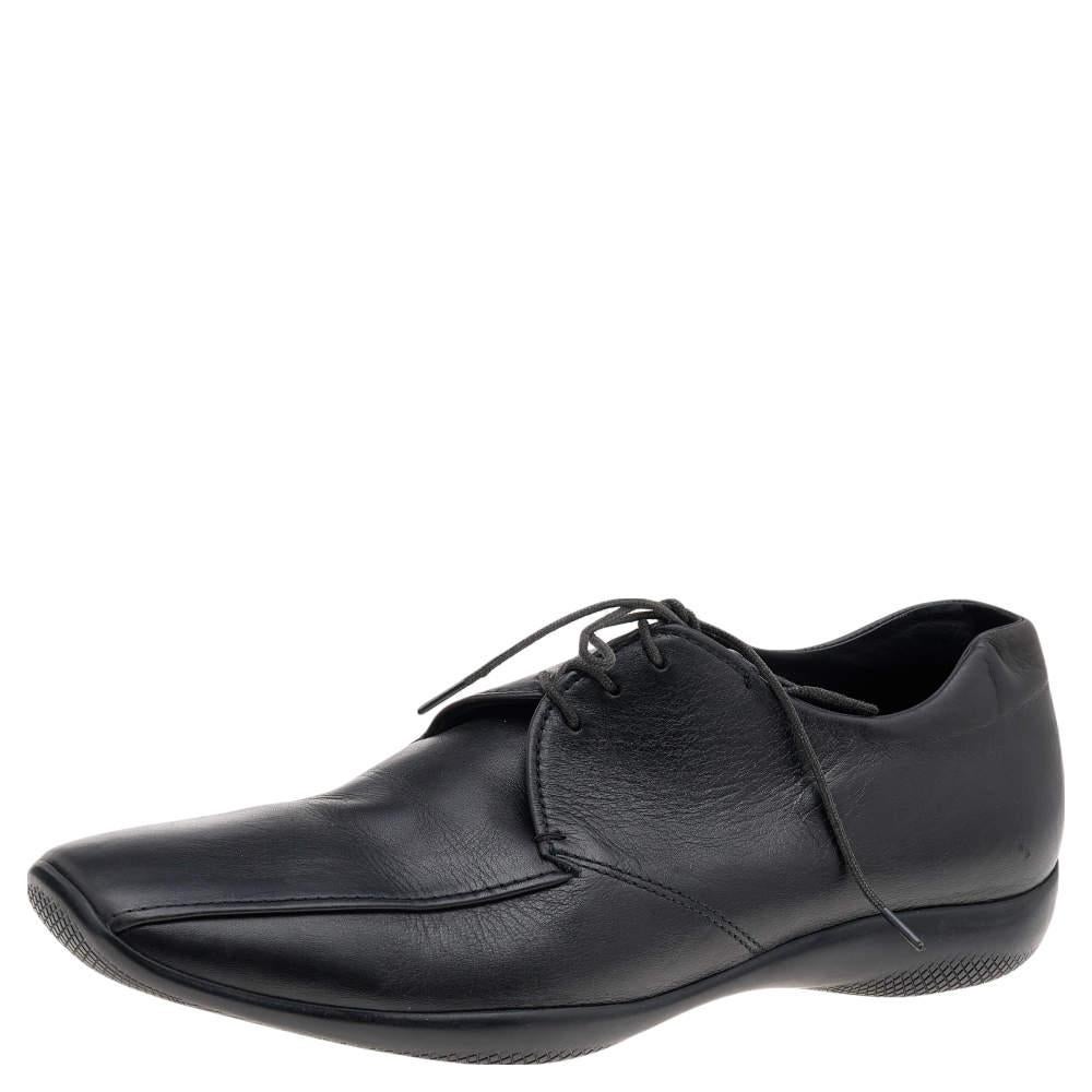 Prada Sport Black Leather Lace Up Derby Size 43.5 For Sale 1