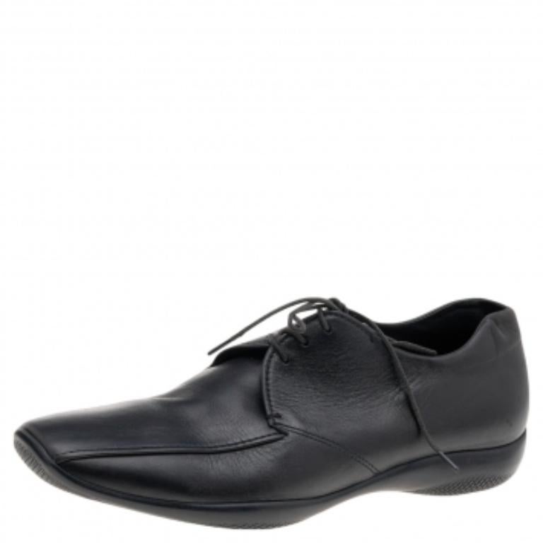 Prada Sport Black Leather Lace Up Derby Size 43.5 For Sale 2