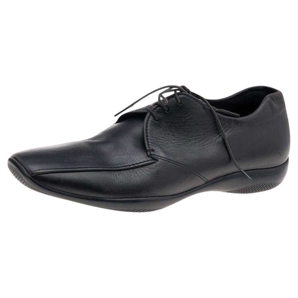Prada Sport Black Leather Lace Up Derby Size 43.5 For Sale