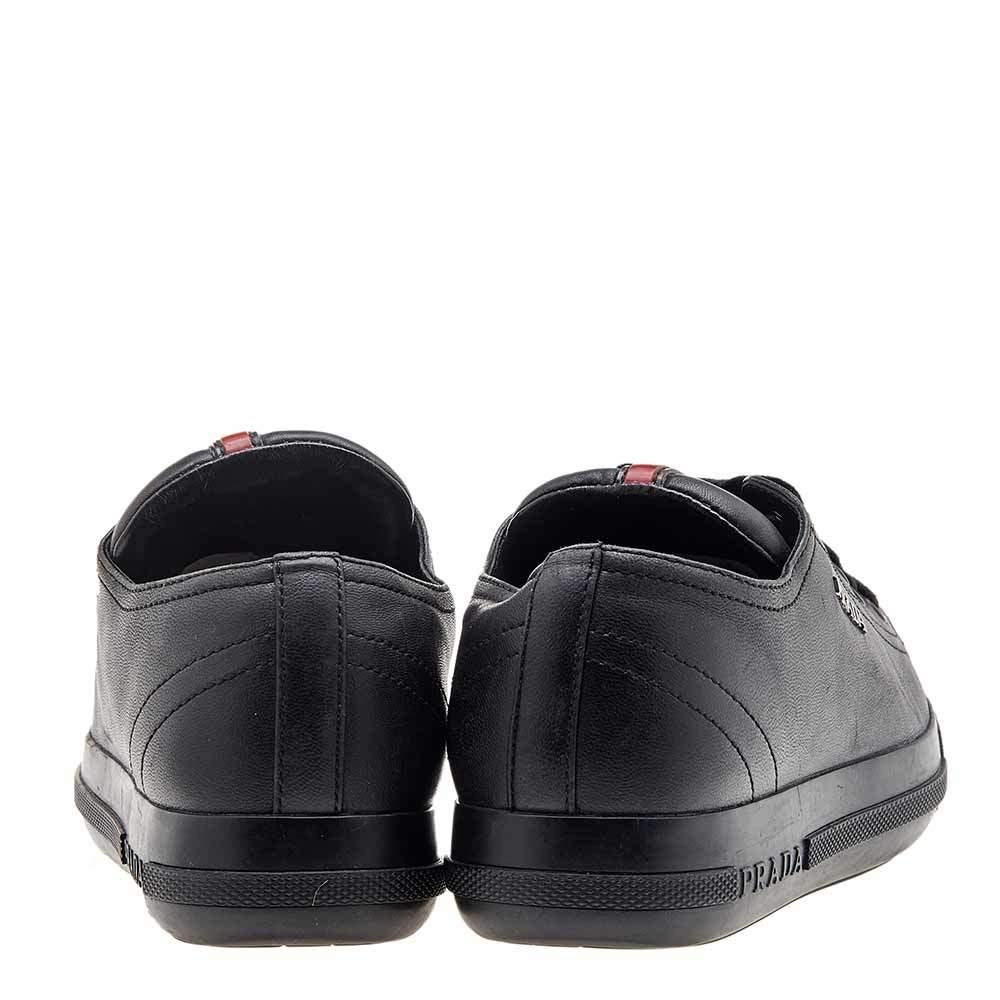 Women's Prada Sport Black Leather Low Top Sneakers Size 35 For Sale