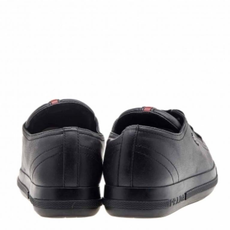 Prada Sport Black Leather Low Top Sneakers Size 35 For Sale 4