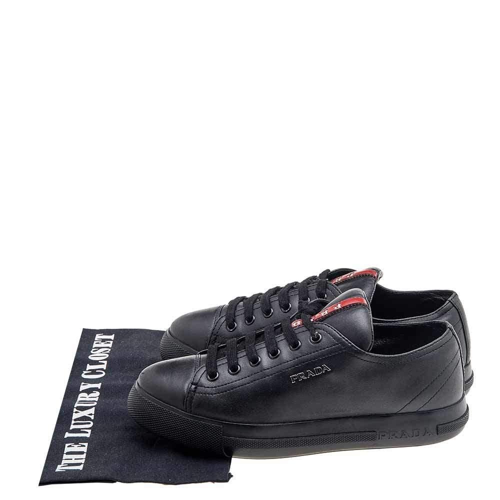 Prada Sport Black Leather Low Top Sneakers Size 35 For Sale 4