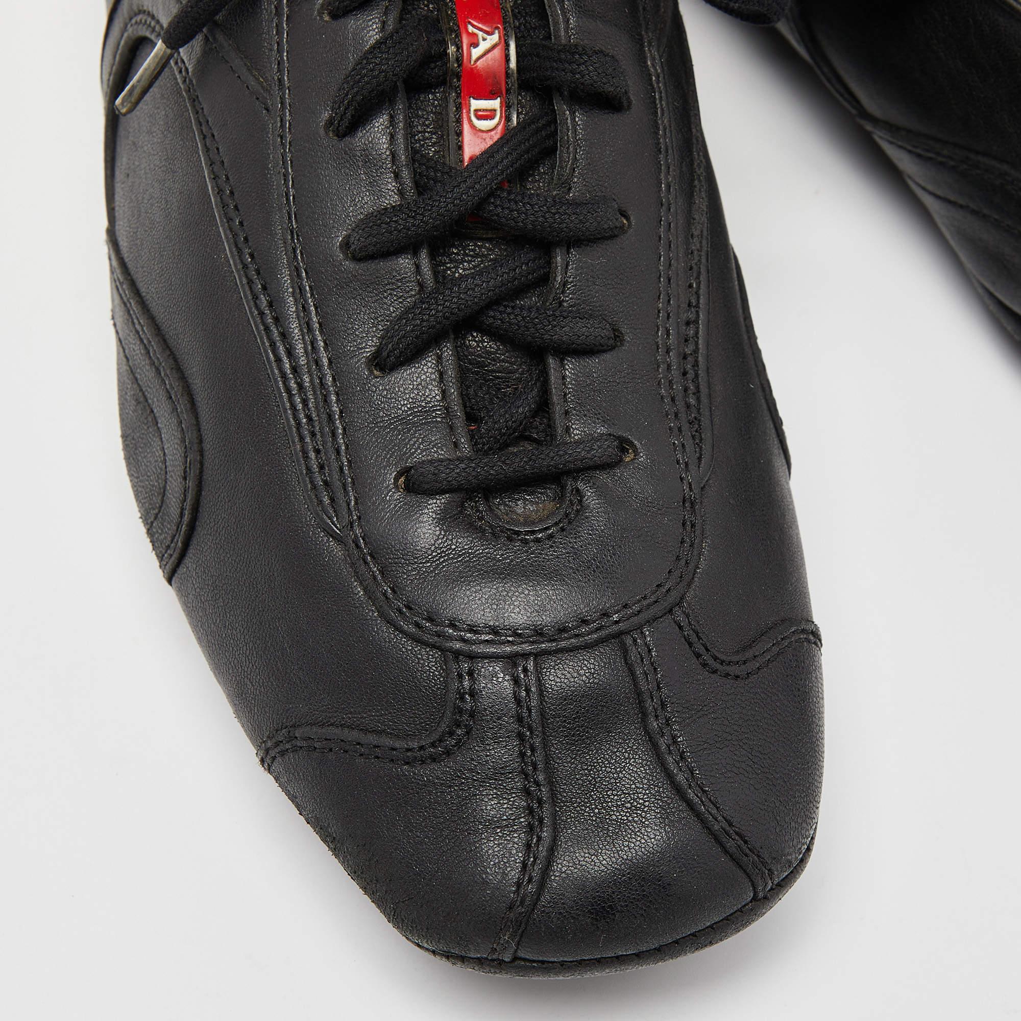 Men's Prada Sport Black Leather Low Top Sneakers Size 40