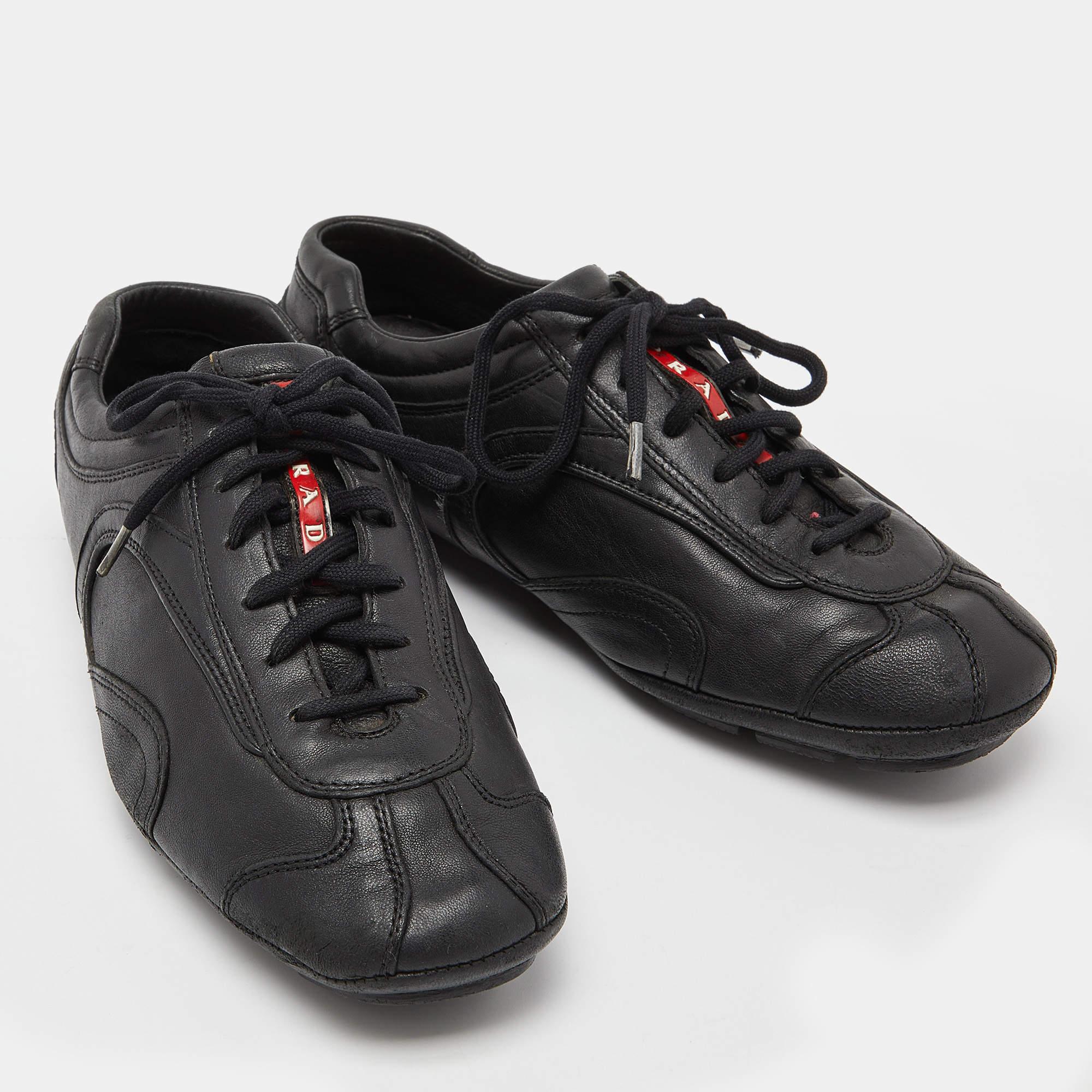Prada Sport Black Leather Low Top Sneakers Size 40 1