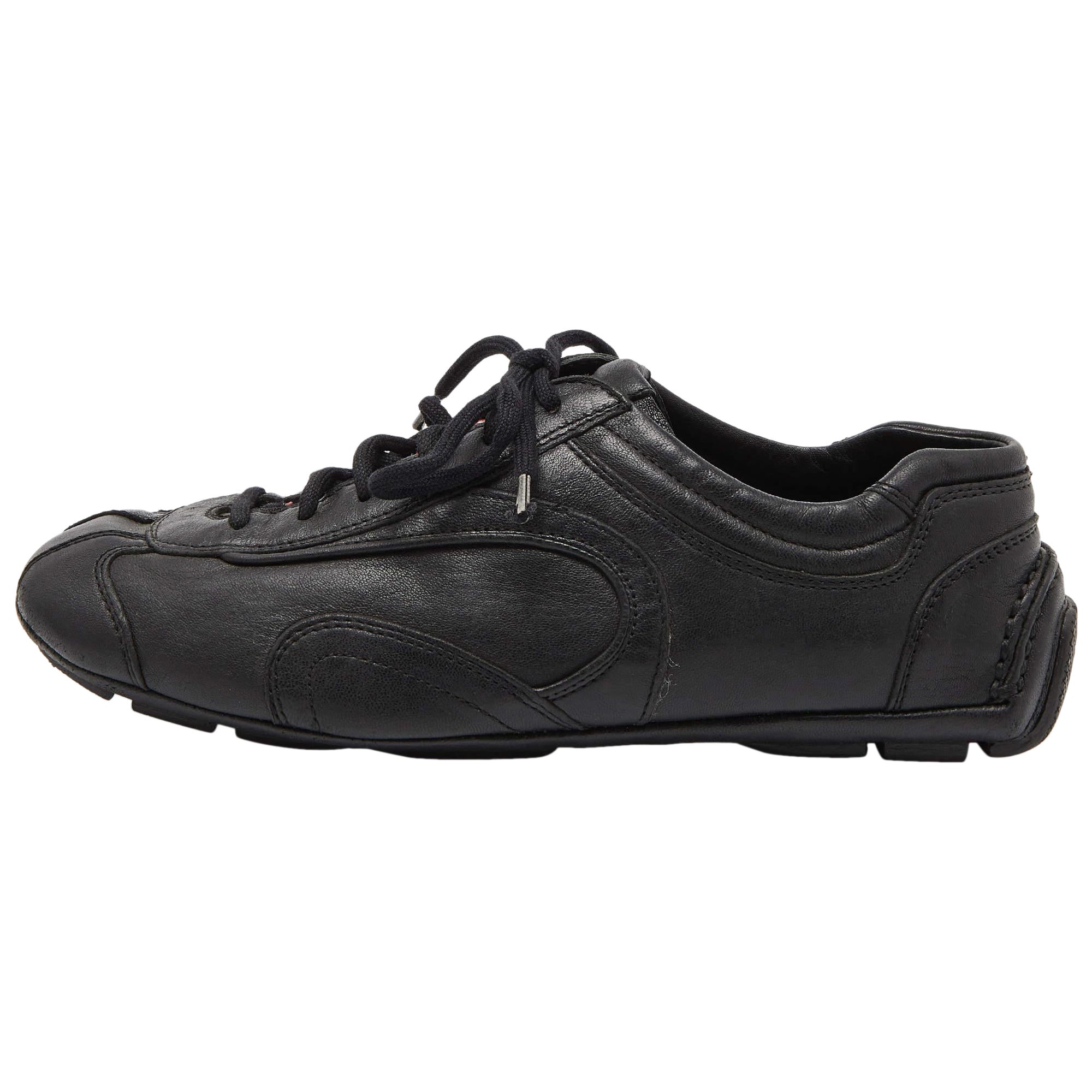 Prada Sport Black Leather Low Top Sneakers Size 40