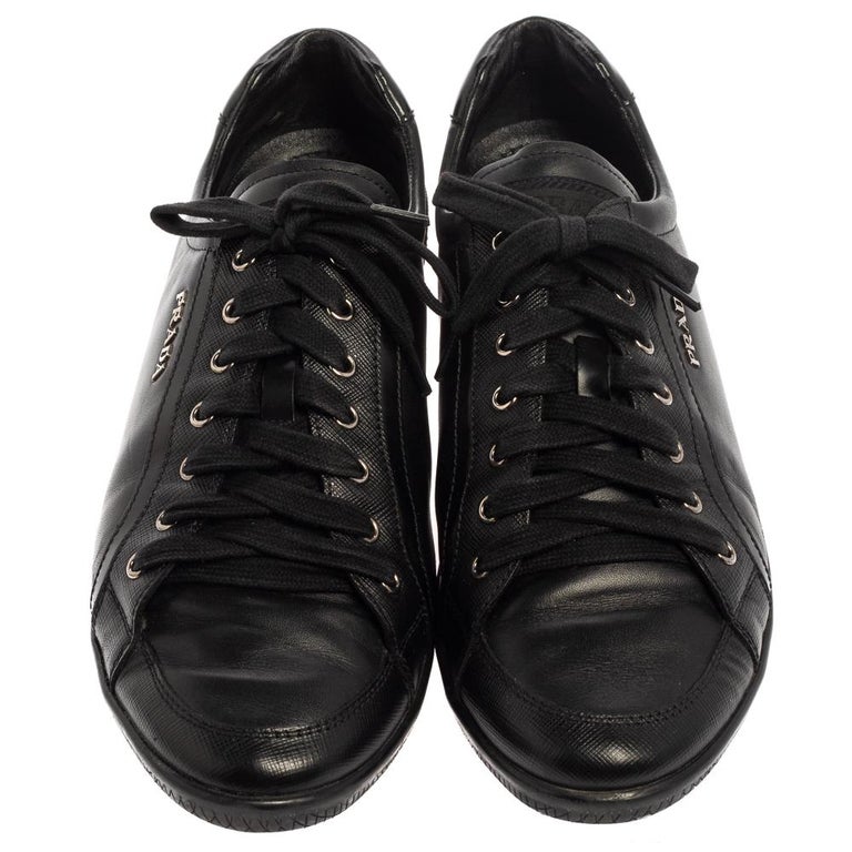 Prada Sport Black Leather Low Top Sneakers Size 41 at 1stDibs