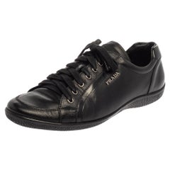 Prada Sport Black Leather Low Top Sneakers Size 41