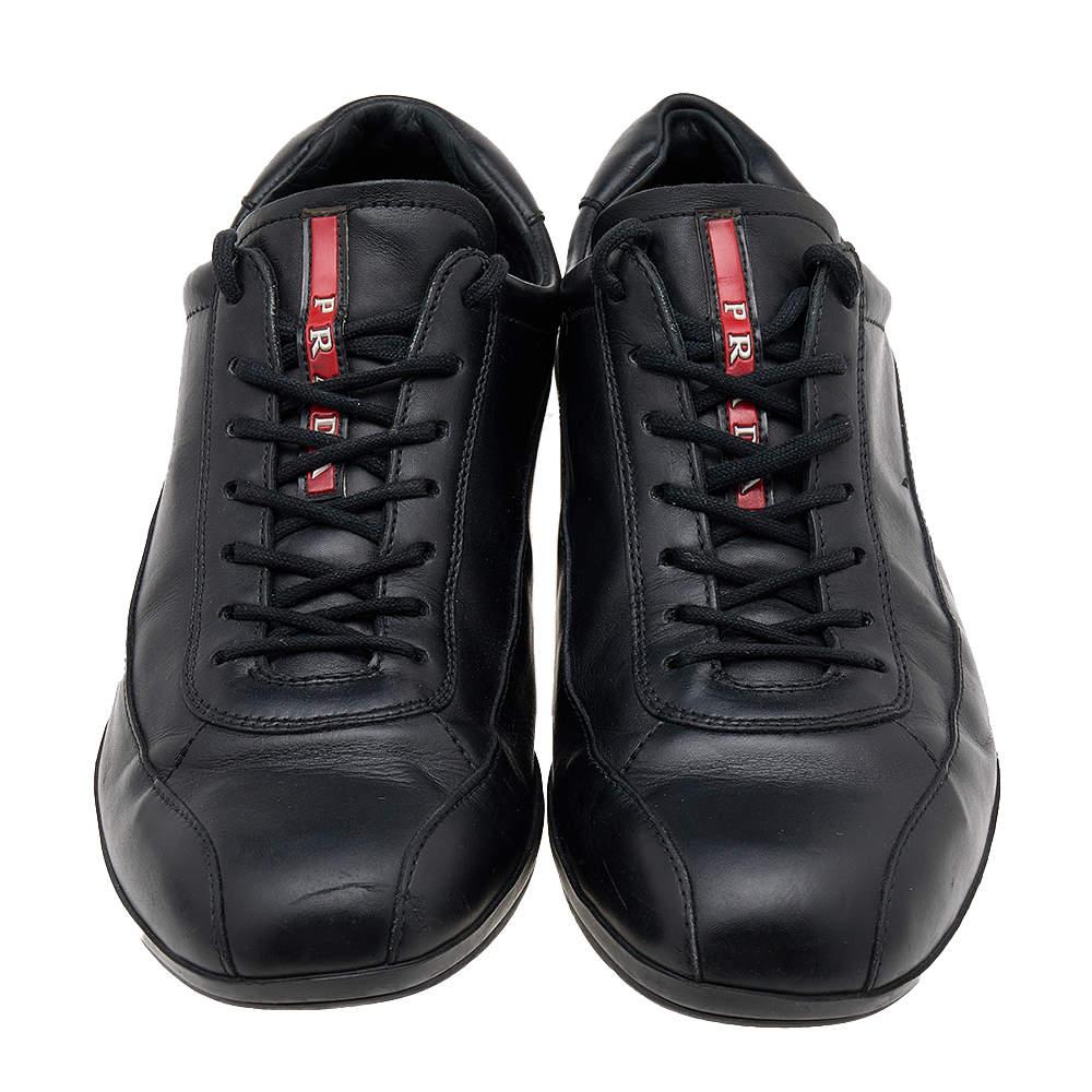 Women's Prada Sport Black Leather Low Top Sneakers Size 43 For Sale