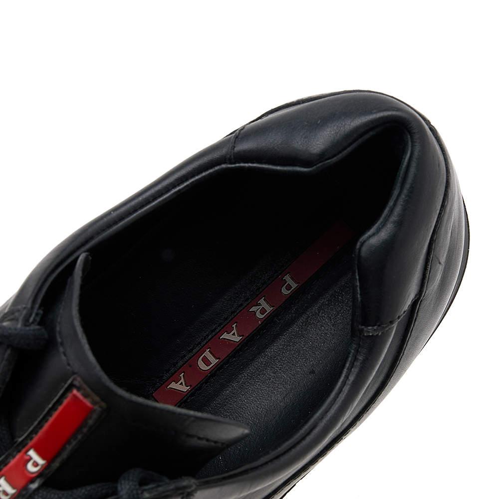 Prada Sport Black Leather Low Top Sneakers Size 43 For Sale 1
