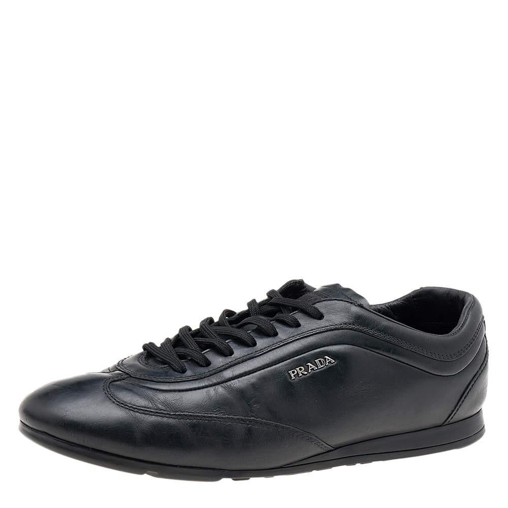 Prada Sport Black Leather Low Top Sneakers Size 43 2