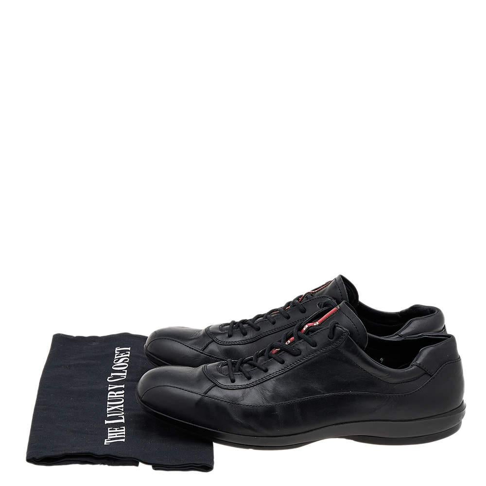 Prada Sport Black Leather Low Top Sneakers Size 43 For Sale 5