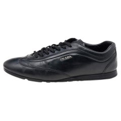 Prada Sport Black Leather Low Top Sneakers Size 43