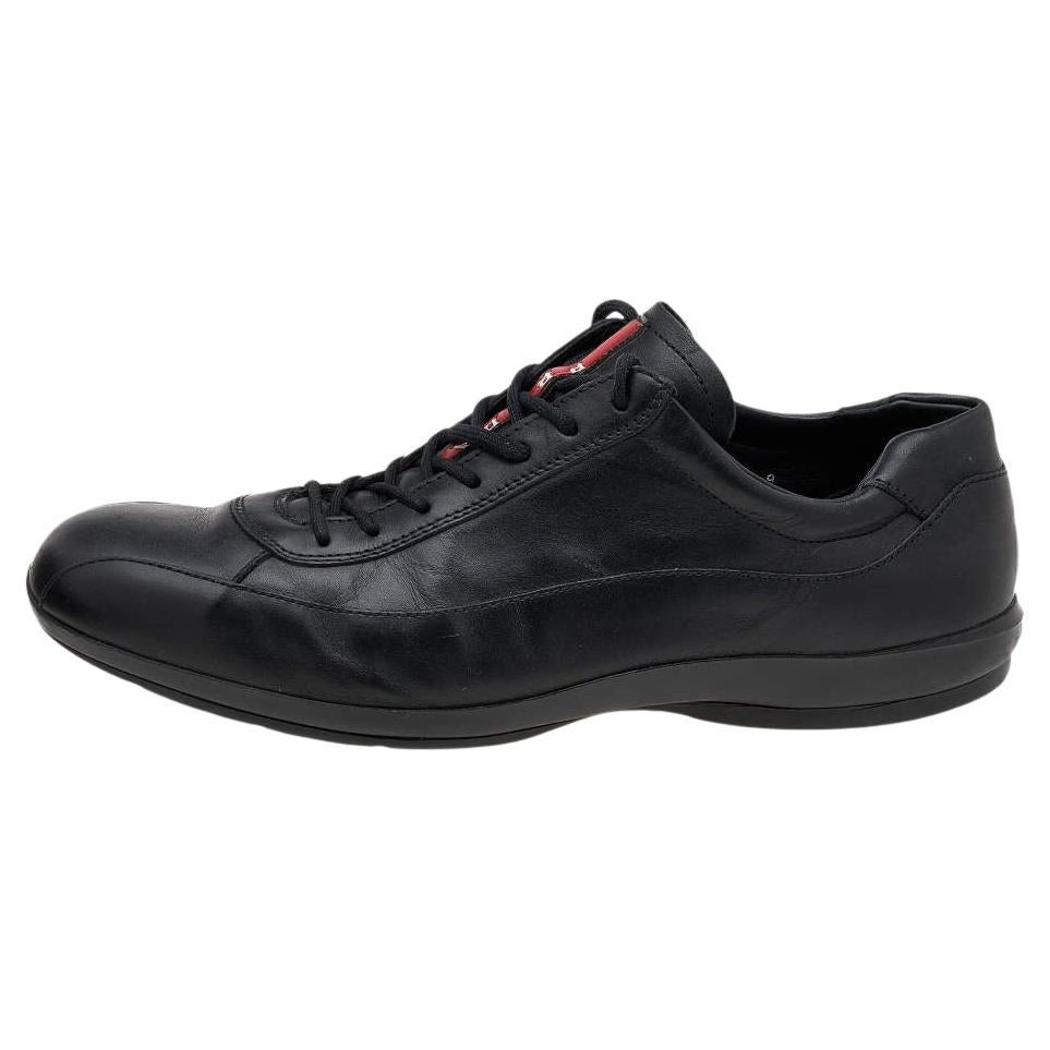 Prada Sport Black Leather Low Top Sneakers Size 43 For Sale