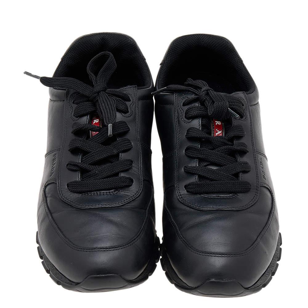 Women's Prada Sport Black Leather Low Top Sneakers Size 43.5 For Sale