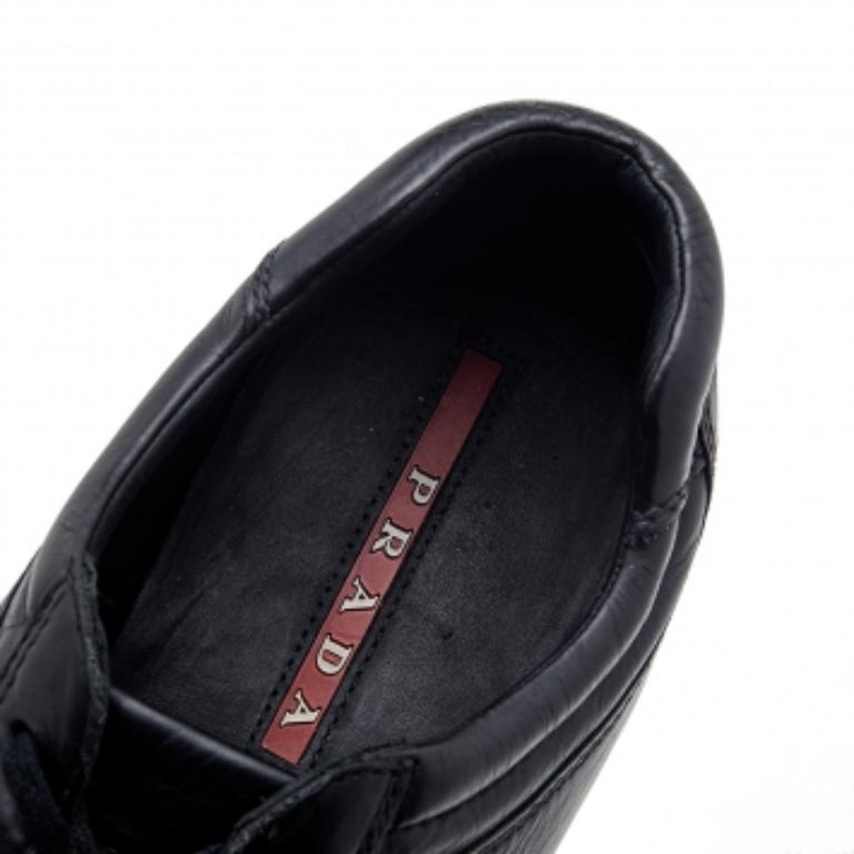 Prada Sport Black Leather Low Top Sneakers Size 43.5 For Sale 1