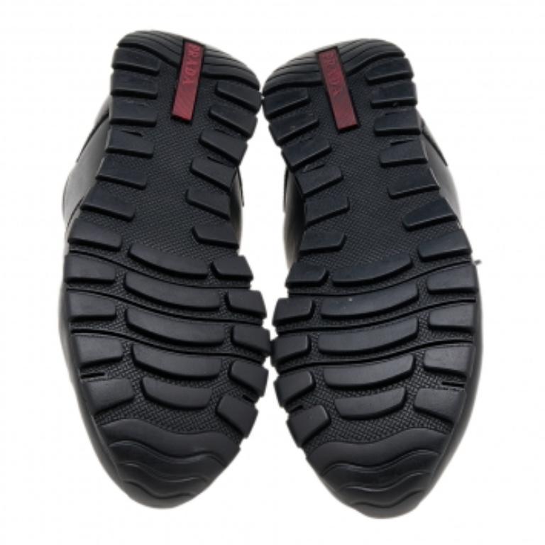 Prada Sport Black Leather Low Top Sneakers Size 43.5 For Sale 3