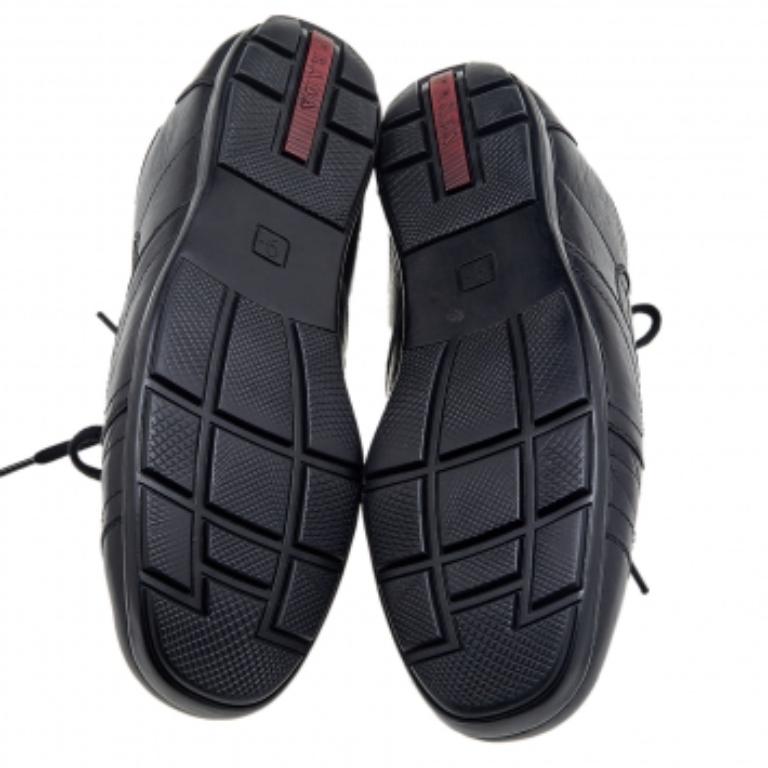 Prada Sport Black Leather Low Top Sneakers Size 43.5 For Sale 3