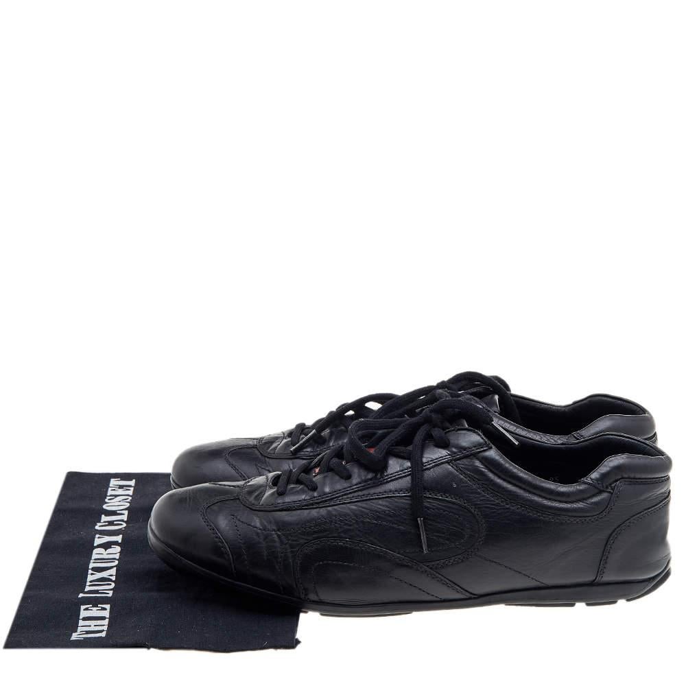 Prada Sport Black Leather Low Top Sneakers Size 43.5 For Sale 3