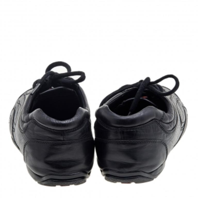 Prada Sport Black Leather Low Top Sneakers Size 43.5 For Sale 4